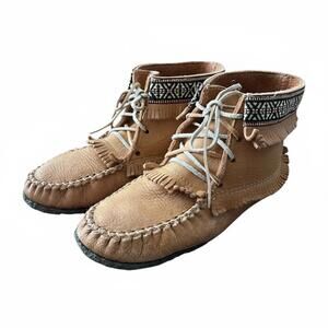 SoftMoc Moccasin Ankle Boots Women’s 8 Boho Fringe Cozy Cabincore